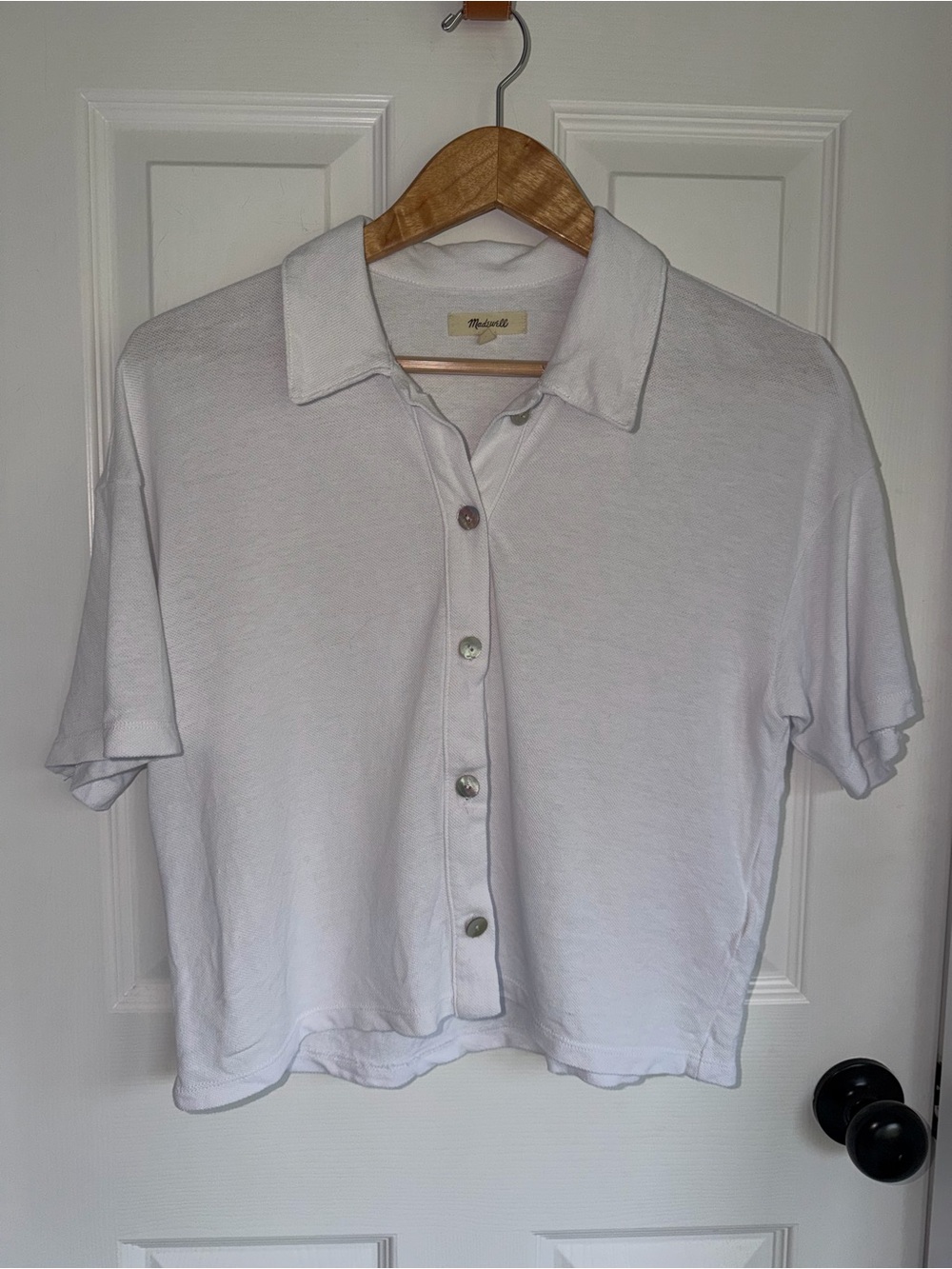 Madewell White Hemp Cotton Blend Polo Top